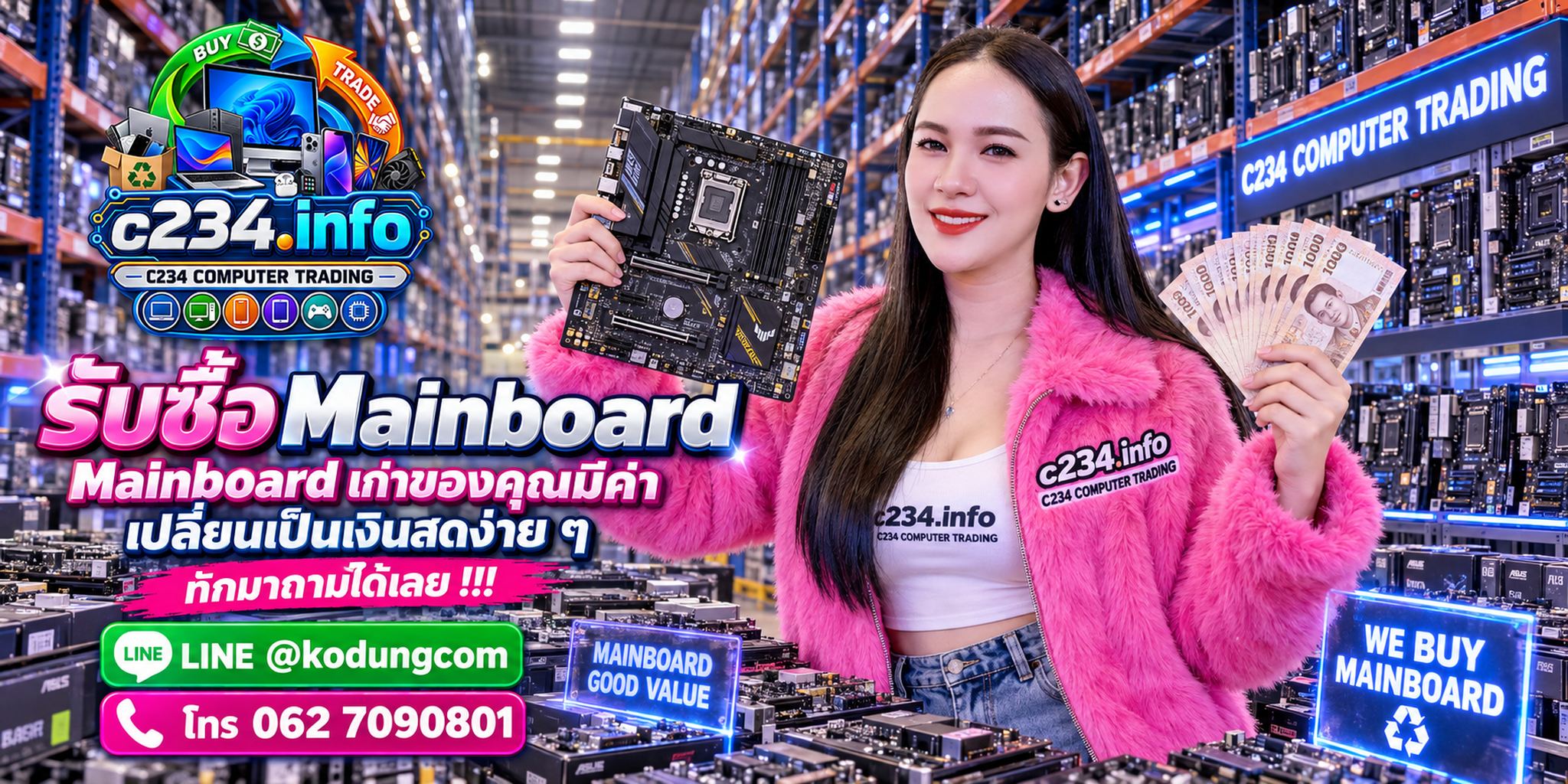 C234 Computer Trading รับซื้อ Mainboard เมนบอร์ดเก่า มือสอง เสีย ให้ราคาตามรุ่น Socket Chipset และสภาพ ติดต่อ LINE @kodungcom โทร 062-7090801